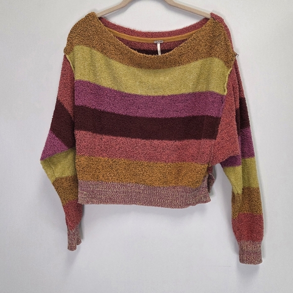 Free People Candyland Stripes Orange Pink Pullover Terry Sweater Size XS - Picture 2 of 8